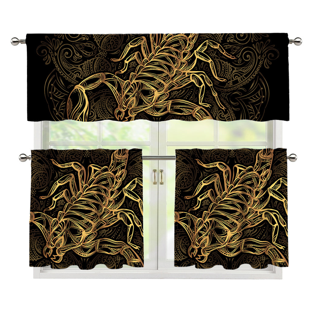 Gold Scorpio Print 3 Piece Kitchen Curtains