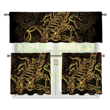 Gold Scorpio Print 3 Piece Kitchen Curtains