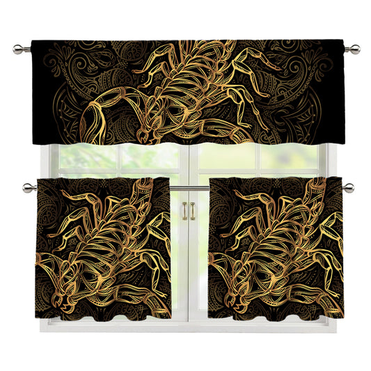 Gold Scorpio Print 3 Piece Kitchen Curtains