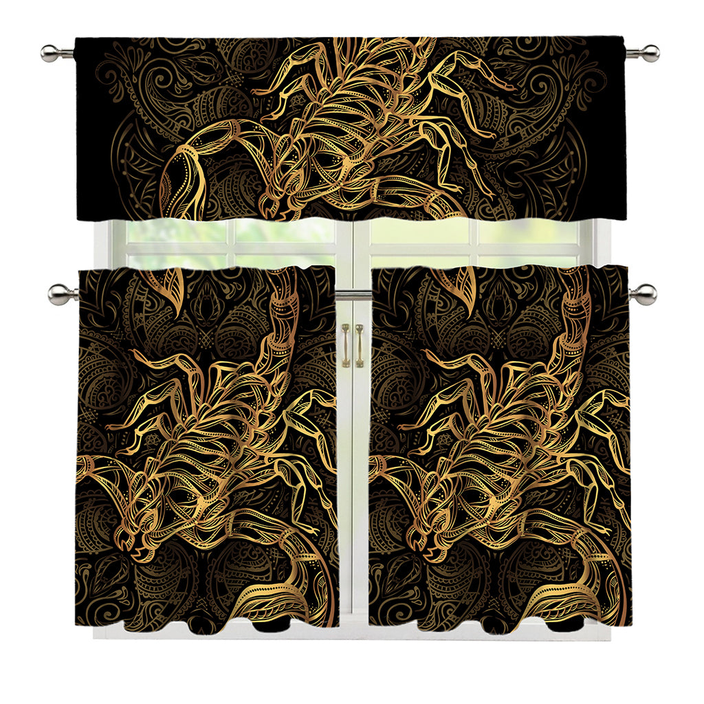 Gold Scorpio Print 3 Piece Kitchen Curtains