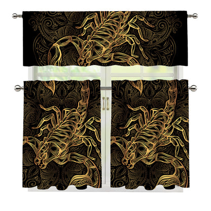 Gold Scorpio Print 3 Piece Kitchen Curtains
