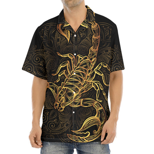Gold Scorpio Print Aloha Shirt