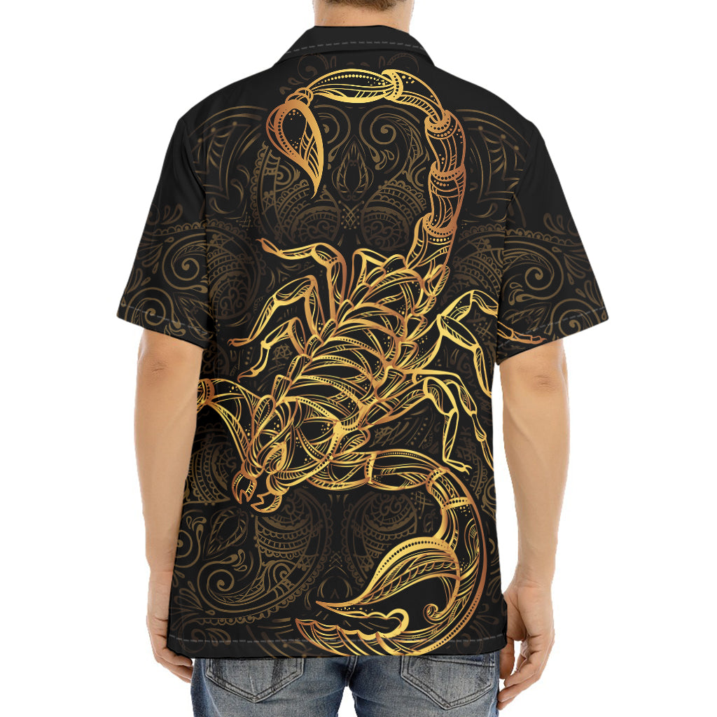 Gold Scorpio Print Aloha Shirt