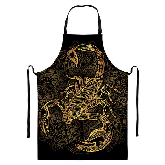 Gold Scorpio Print Bib Apron With Pocket