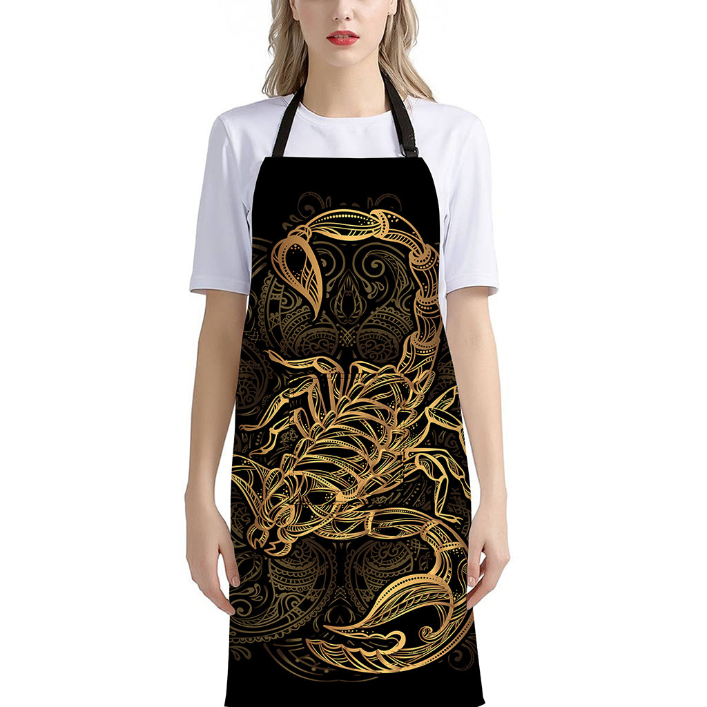 Gold Scorpio Print Bib Apron With Pocket