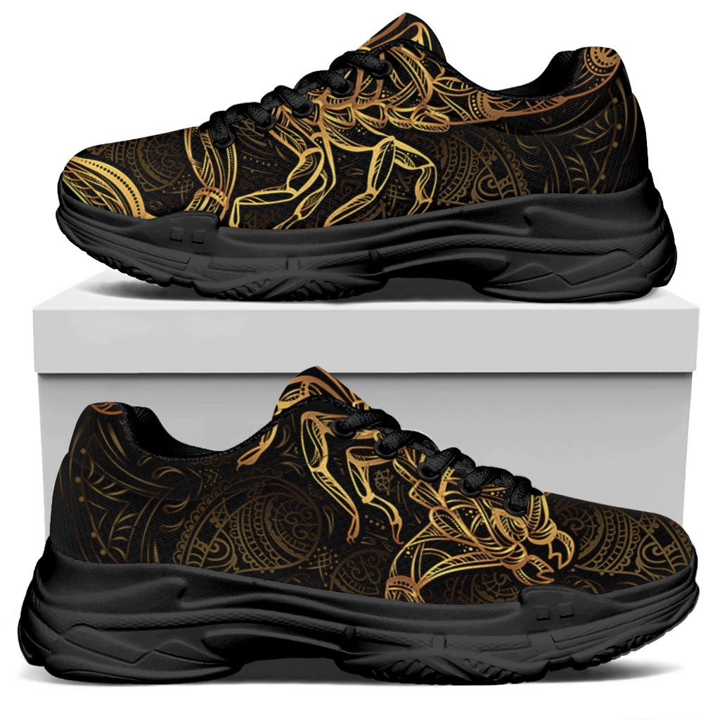 Gold Scorpio Print Black Chunky Shoes