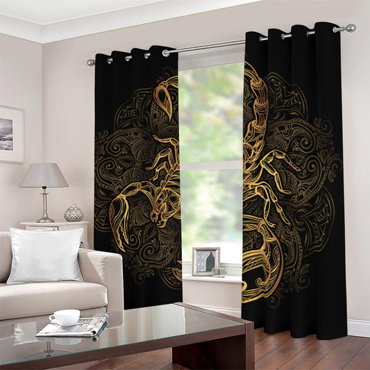 Gold Scorpio Print Blackout Grommet Curtains