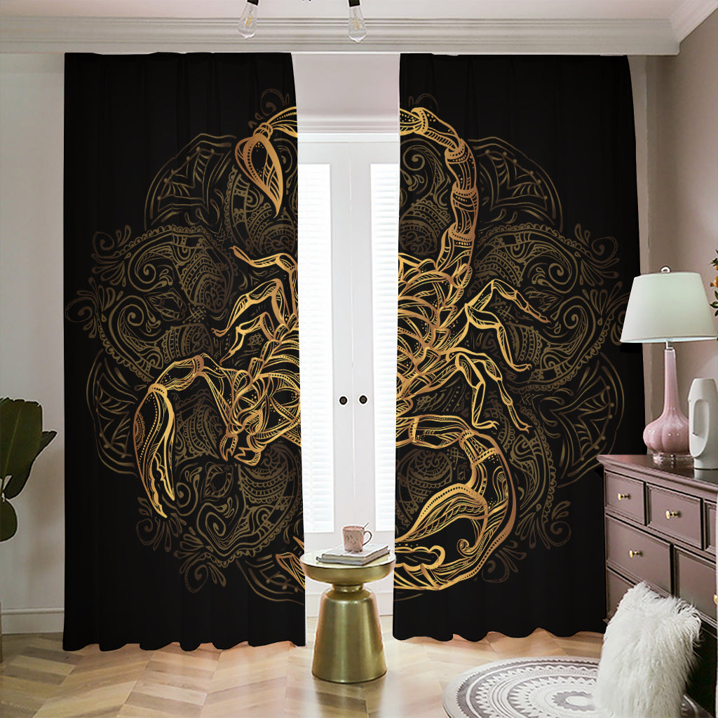 Gold Scorpio Print Blackout Pencil Pleat Curtains
