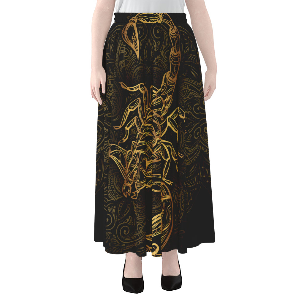 Gold Scorpio Print Chiffon Maxi Skirt