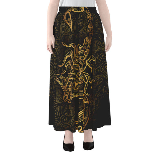 Gold Scorpio Print Chiffon Maxi Skirt
