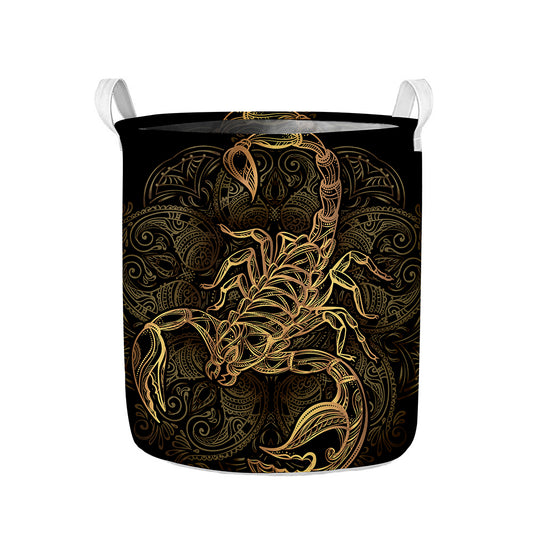 Gold Scorpio Print Collapsible Laundry Basket