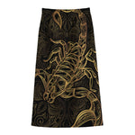 Gold Scorpio Print Cotton Front Slit Maxi Skirt
