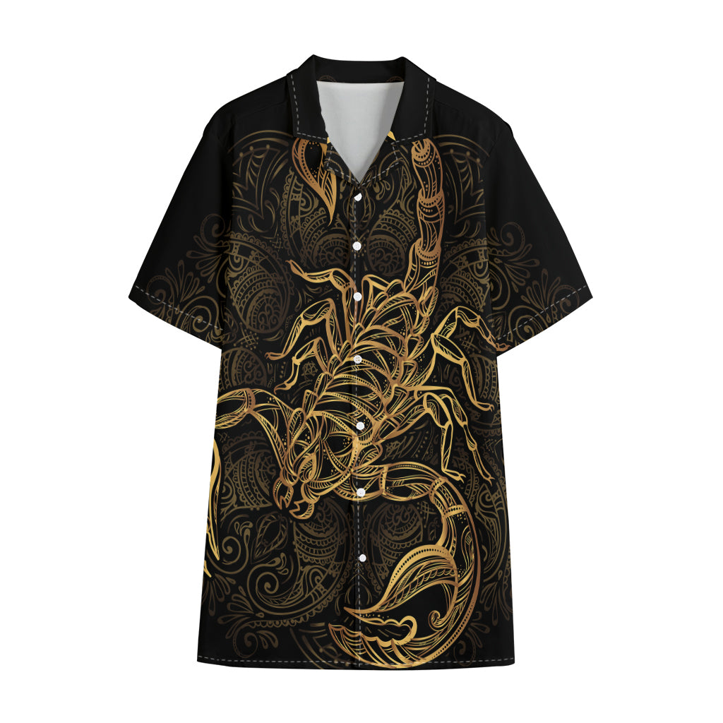 Gold Scorpio Print Cotton Hawaiian Shirt