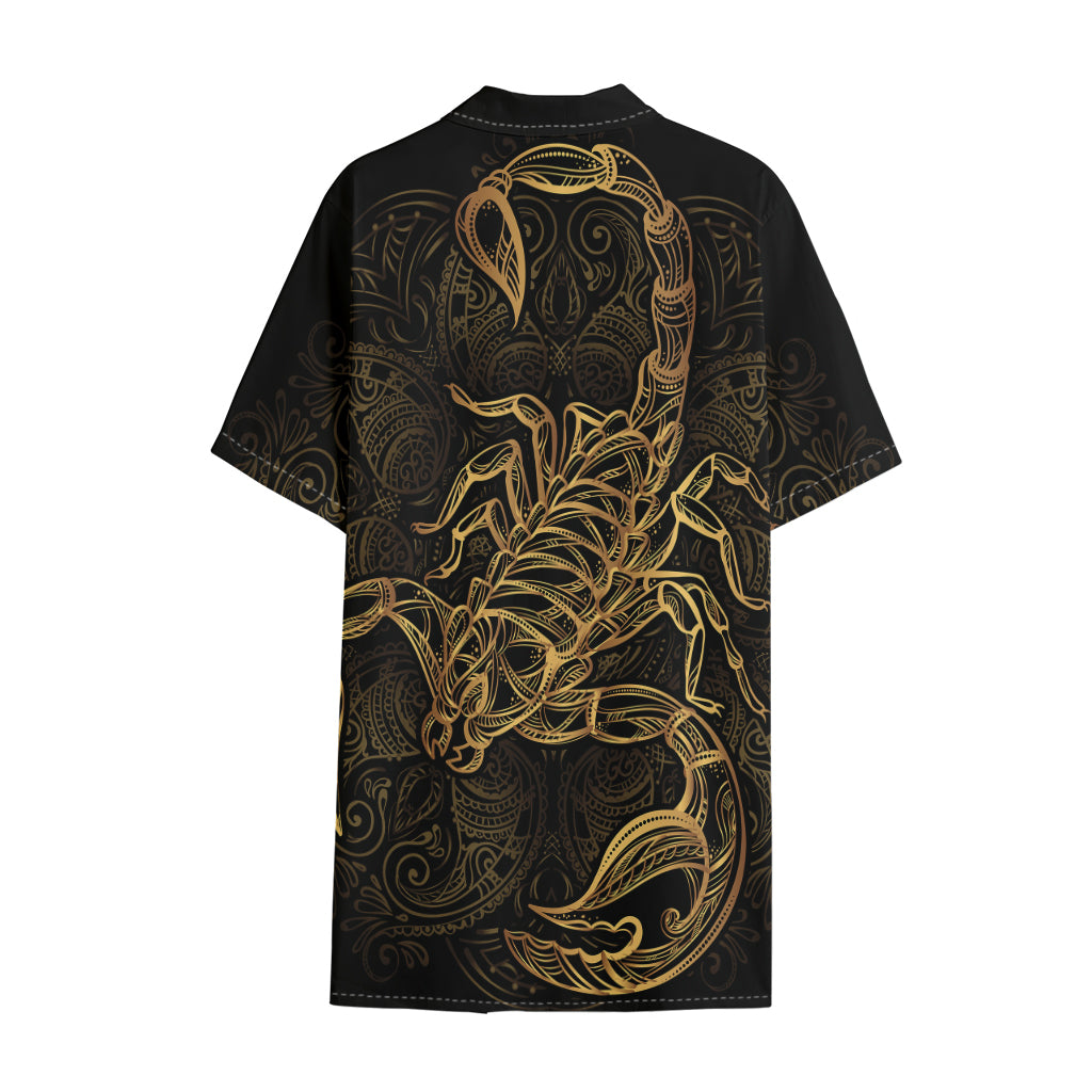 Gold Scorpio Print Cotton Hawaiian Shirt