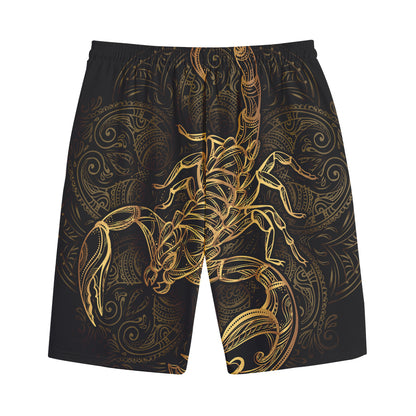 Gold Scorpio Print Cotton Shorts