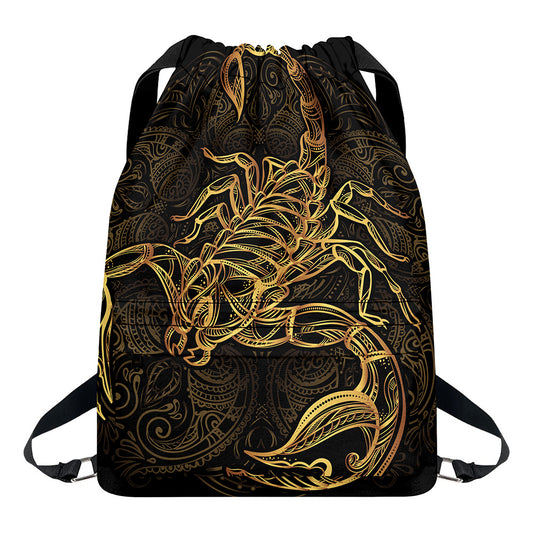 Gold Scorpio Print Drawstring Backpack
