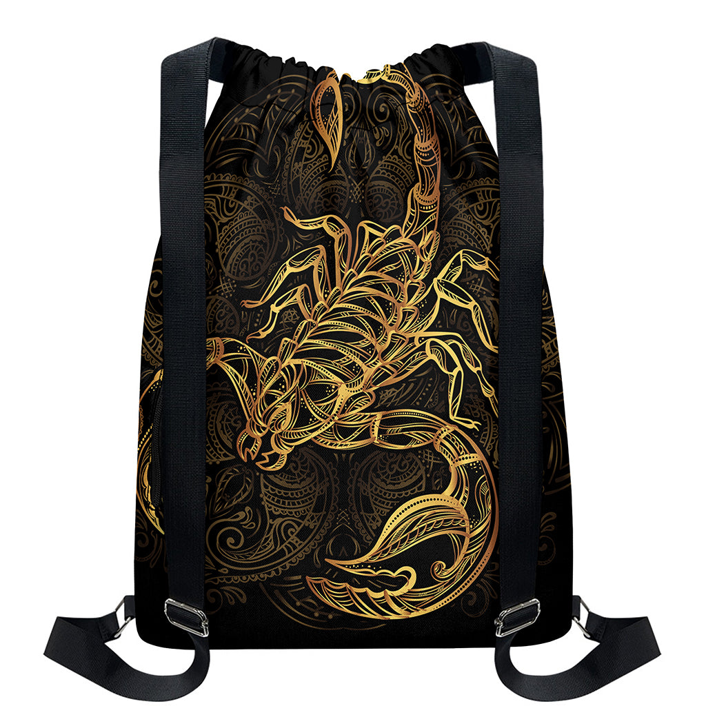 Gold Scorpio Print Drawstring Backpack