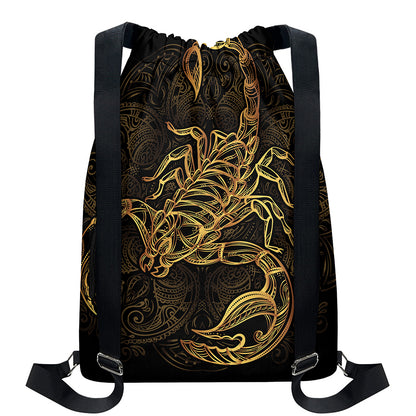 Gold Scorpio Print Drawstring Backpack