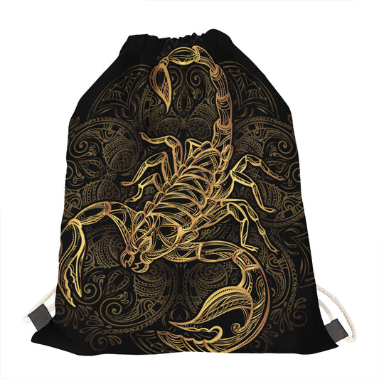Gold Scorpio Print Drawstring Bag