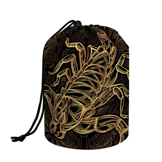 Gold Scorpio Print Drawstring Makeup Bag