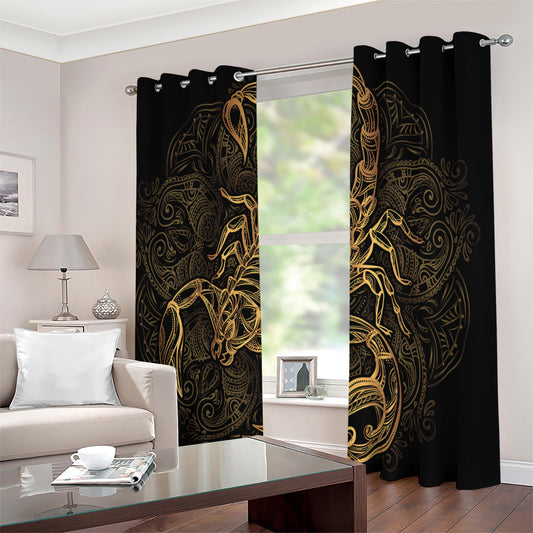 Gold Scorpio Print Extra Wide Grommet Curtains