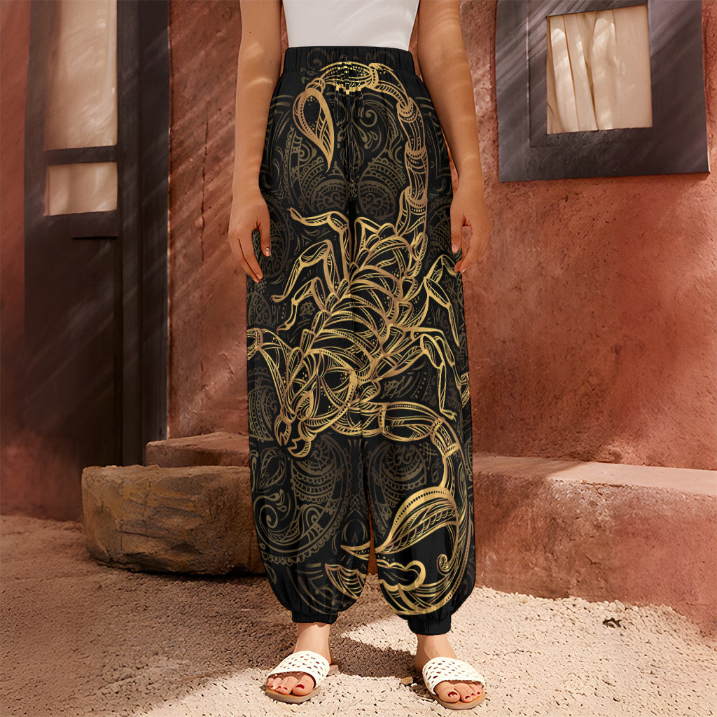 Gold Scorpio Print Harem Pants