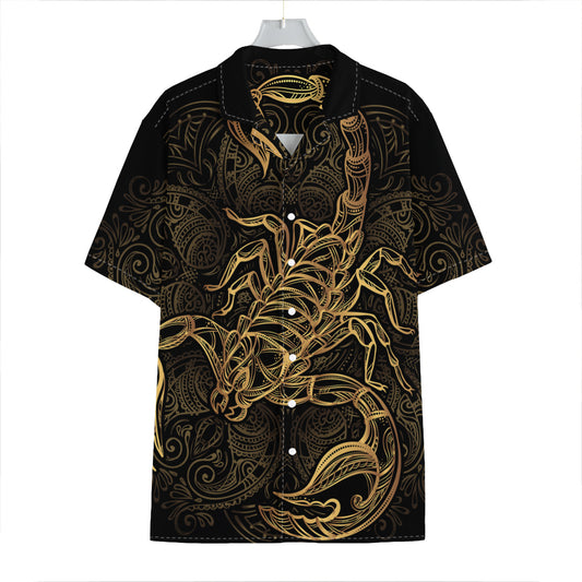 Gold Scorpio Print Hawaiian Shirt