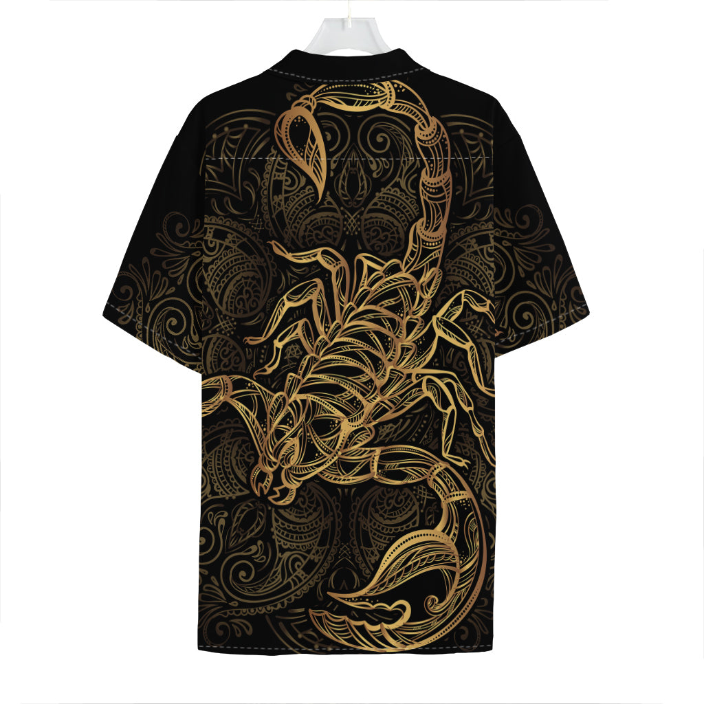 Gold Scorpio Print Hawaiian Shirt