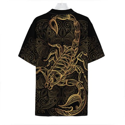 Gold Scorpio Print Hawaiian Shirt