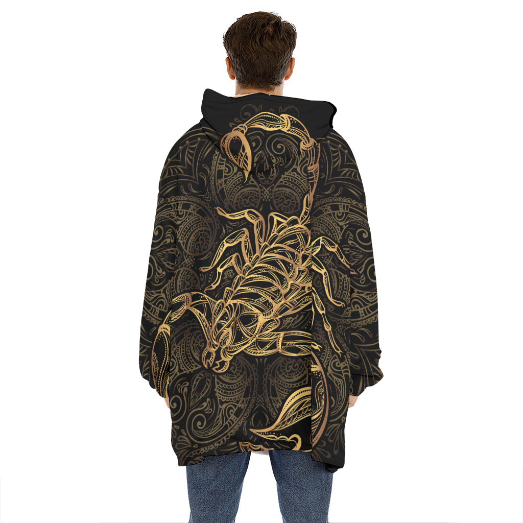 Gold Scorpio Print Hoodie Blanket