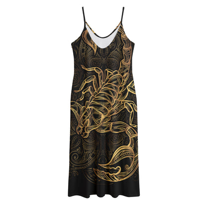 Gold Scorpio Print Jersey Midi Cami Dress