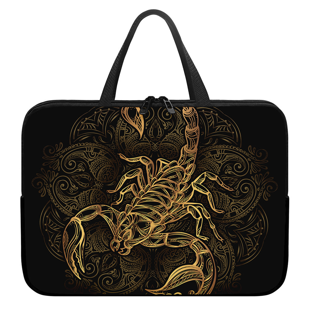 Gold Scorpio Print Laptop Sleeve With Handle