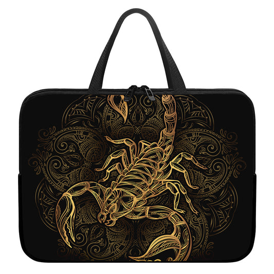 Gold Scorpio Print Laptop Sleeve With Handle