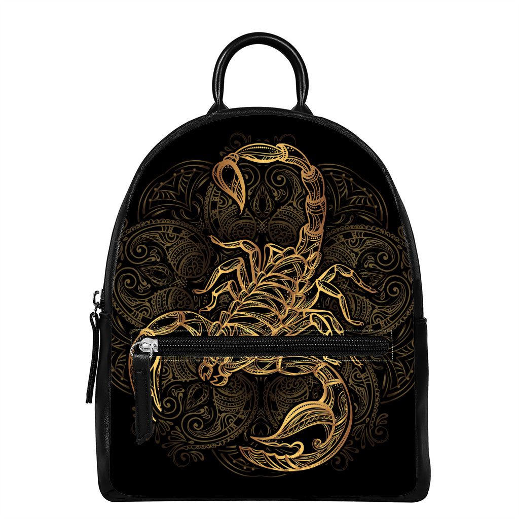 Gold Scorpio Print Leather Backpack