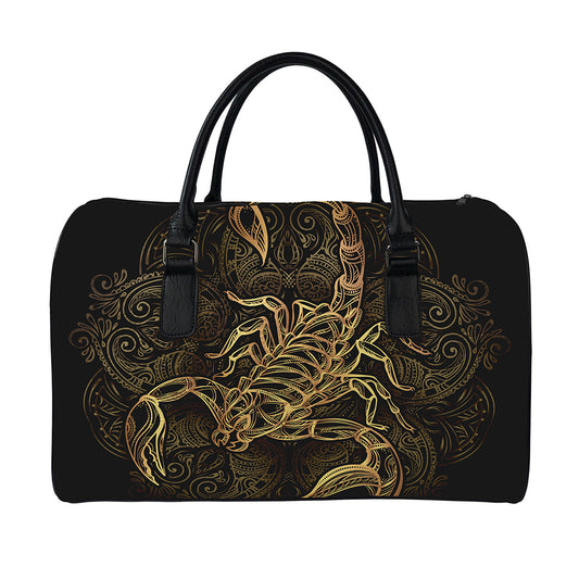 Gold Scorpio Print Leather Duffle Bag