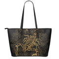 Gold Scorpio Print Leather Tote Bag With Zipper