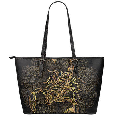 Gold Scorpio Print Leather Tote Bag