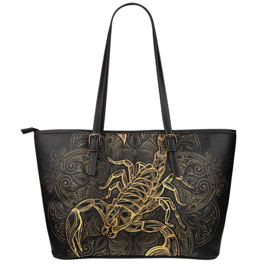 Gold Scorpio Print Leather Tote Bag