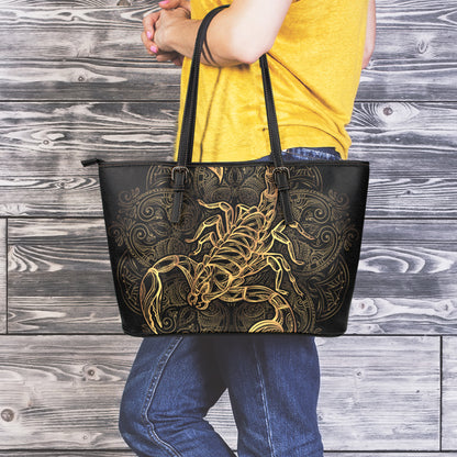 Gold Scorpio Print Leather Tote Bag