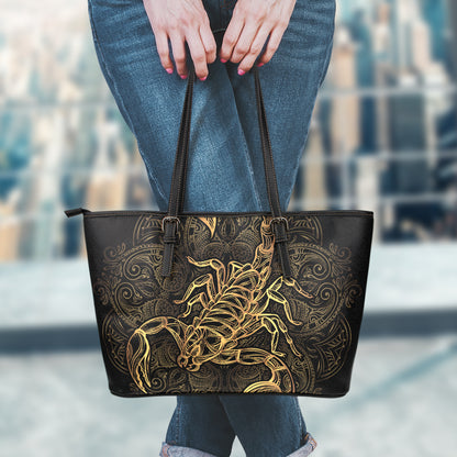 Gold Scorpio Print Leather Tote Bag