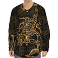 Gold Scorpio Print Long Sleeve Baseball Jersey