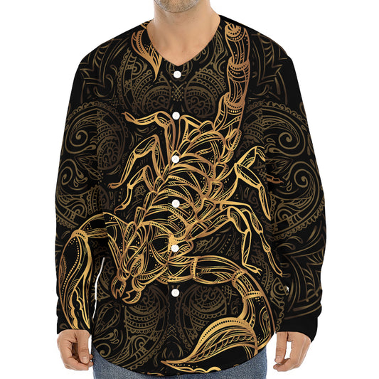 Gold Scorpio Print Long Sleeve Baseball Jersey
