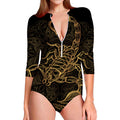 Gold Scorpio Print Long Sleeve Swimsuit