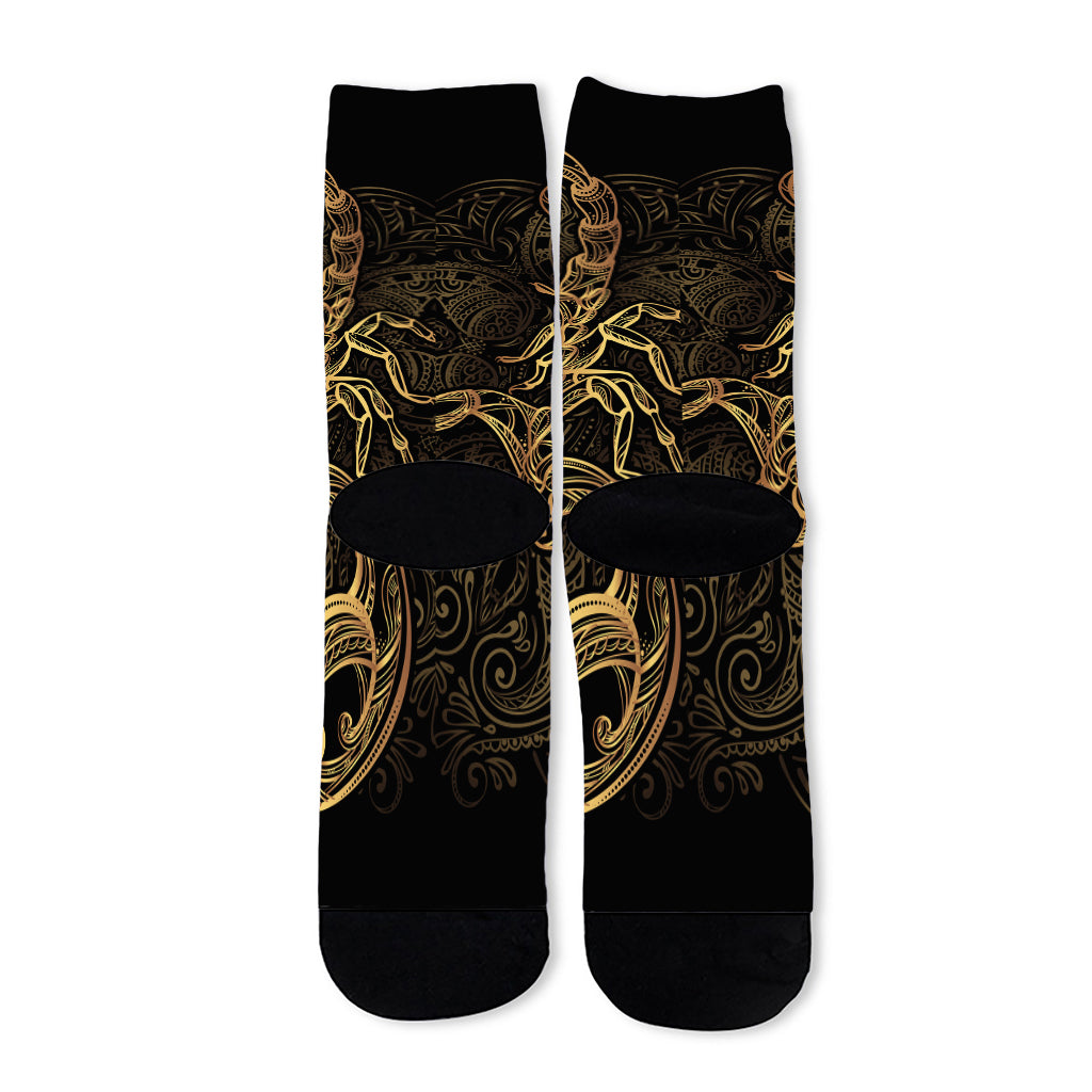 Gold Scorpio Print Long Socks