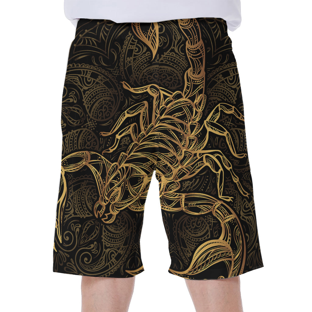Gold Scorpio Print Men's Beach Shorts