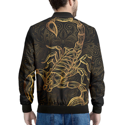 Gold Scorpio Print Men's Bomber Jacket