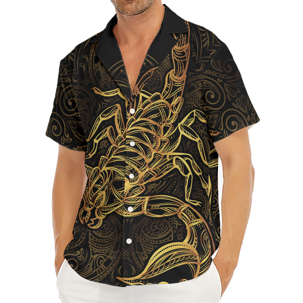 Gold Scorpio Print Men's Deep V-Neck Shirt