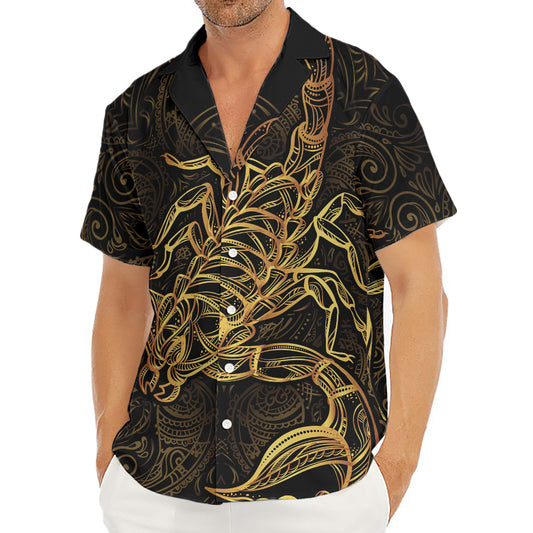 Gold Scorpio Print Men's Deep V-Neck Shirt