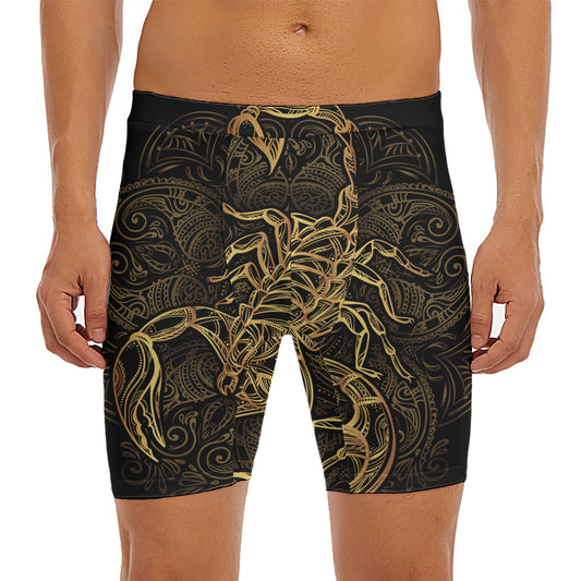 Gold Scorpio Print Men's Long Boxer Briefs