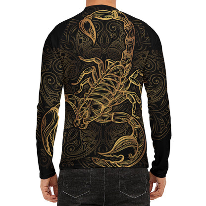 Gold Scorpio Print Men's Long Sleeve Rash Guard